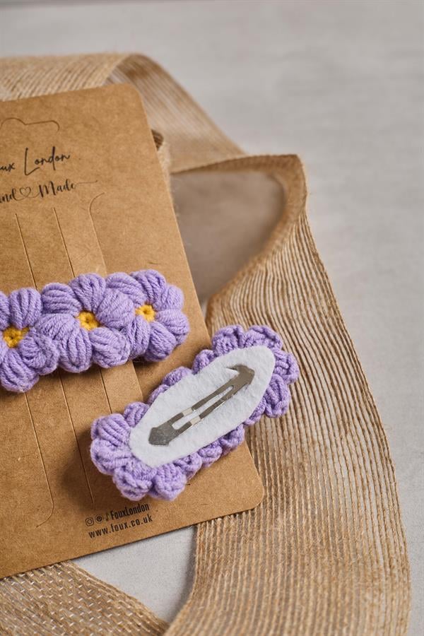 3Pcs Purple Daisy Crochet Clips