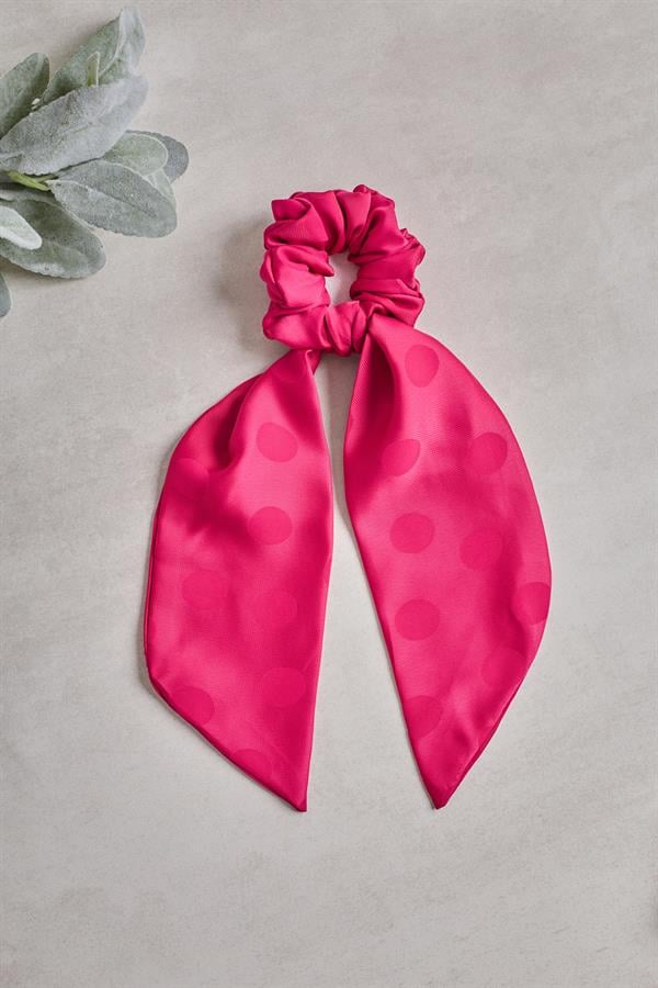 Tailed Polka Dot Fuchsia Scrunchie
