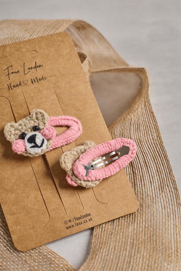 Pink Cheeked dy Bear Crochet Clips