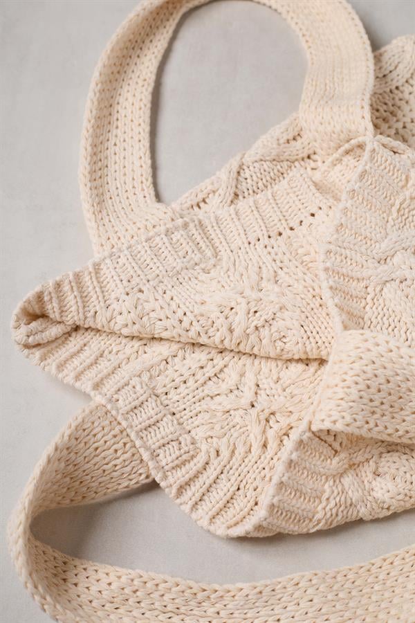 Braid Cream Knitted Tote Bag