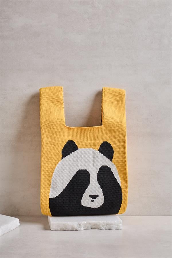 Yellow Panda Knitted Tote Bag