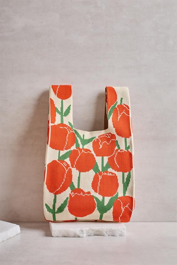 Orange Tulip Knitted Tote Bag