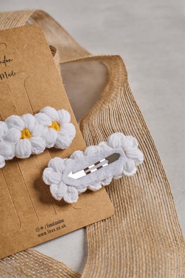 3-Piece White Daisy Crochet Clips