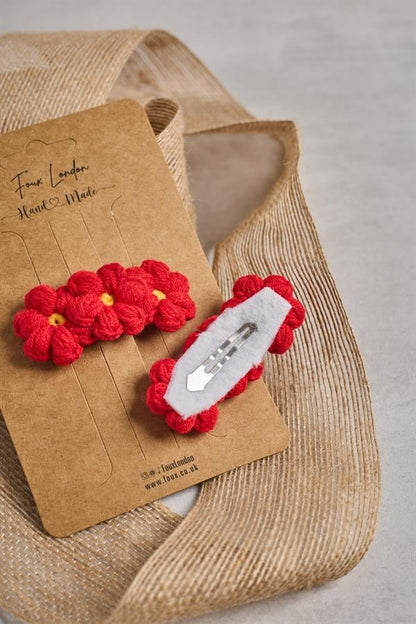 3-Piece Red Daisy Crochet Clips