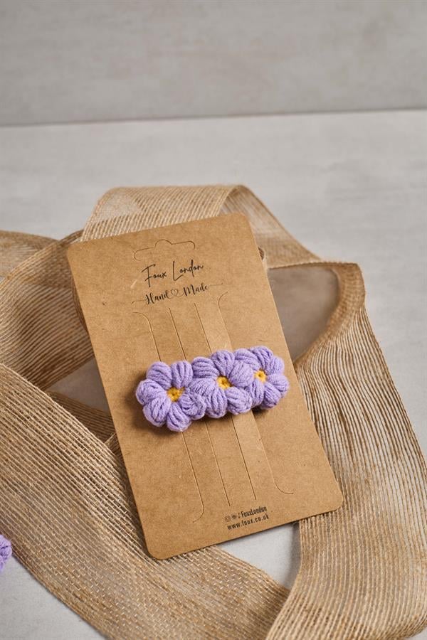 3Pcs Purple Daisy Crochet Clips