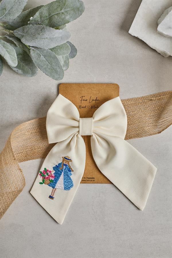 Anne With E White Embroidery Bow Tie