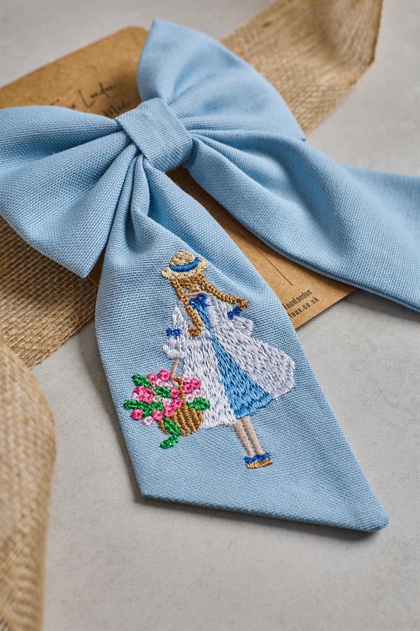 Anne With E Blue Embroidery Bow Tie
