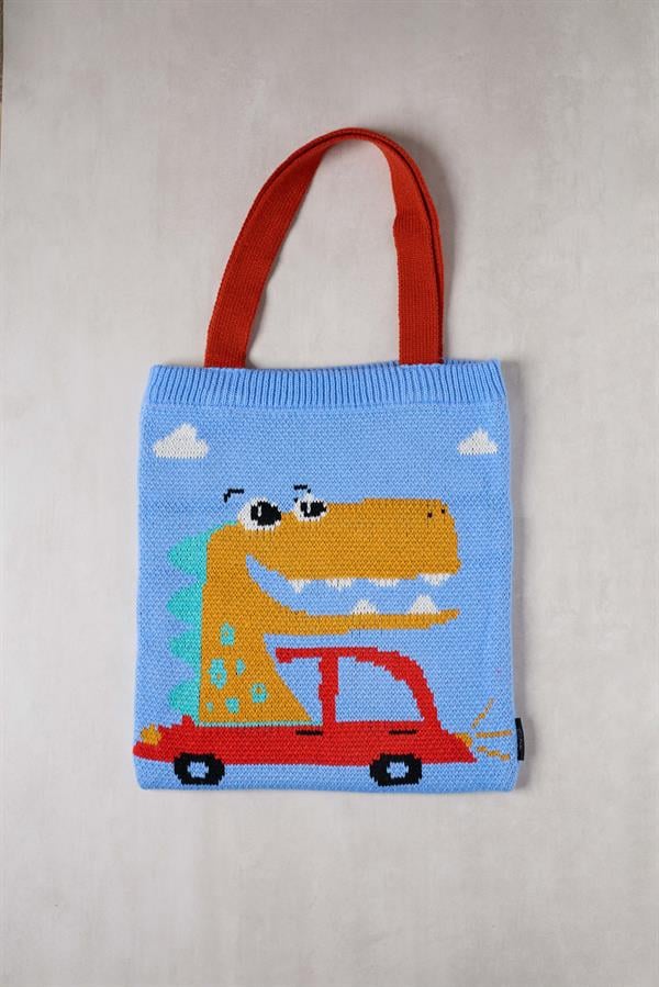 Dinosaur Knitted Tote Bag with Trolley