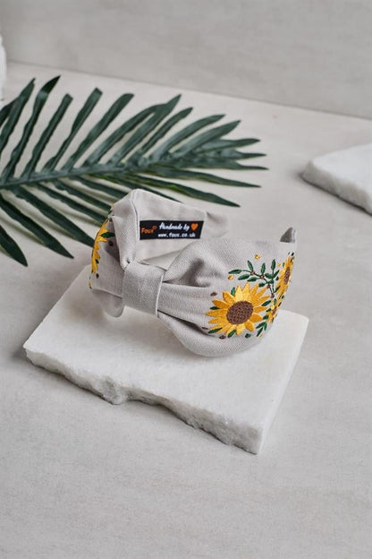 Sunflower Embroidery Headband Gray