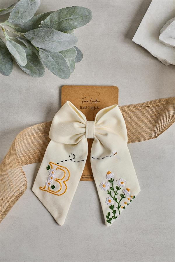 Letter Hand Embroidered Bee Bow Tie