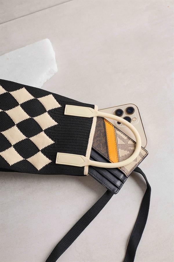 Diamond Patterned Black Bag