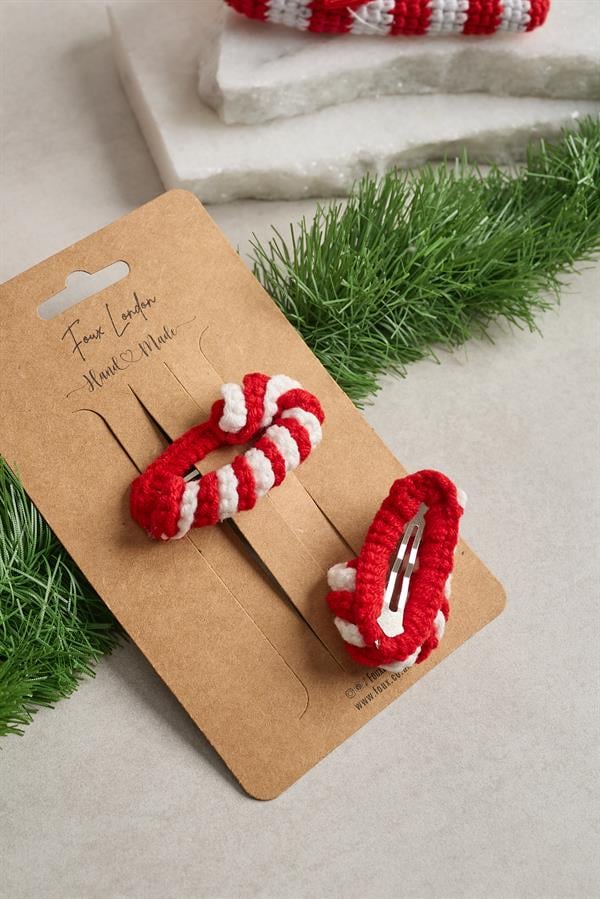 Candy Cane Crochet Clips