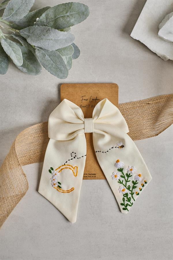 Letter Hand Embroidered Bee Bow Tie