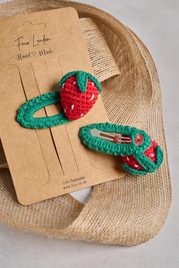 Strawberry 3D Crochet Clips