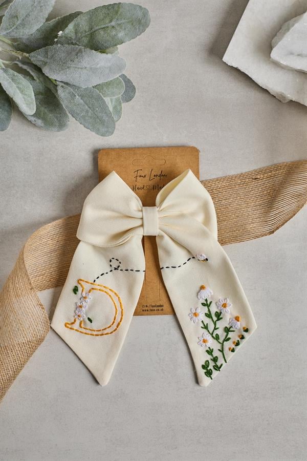 Letter Hand Embroidered Bee Bow Tie