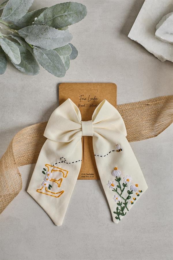 E Embroidered Bee Bow Tie