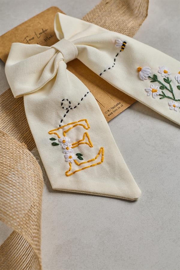 E Embroidered Bee Bow Tie