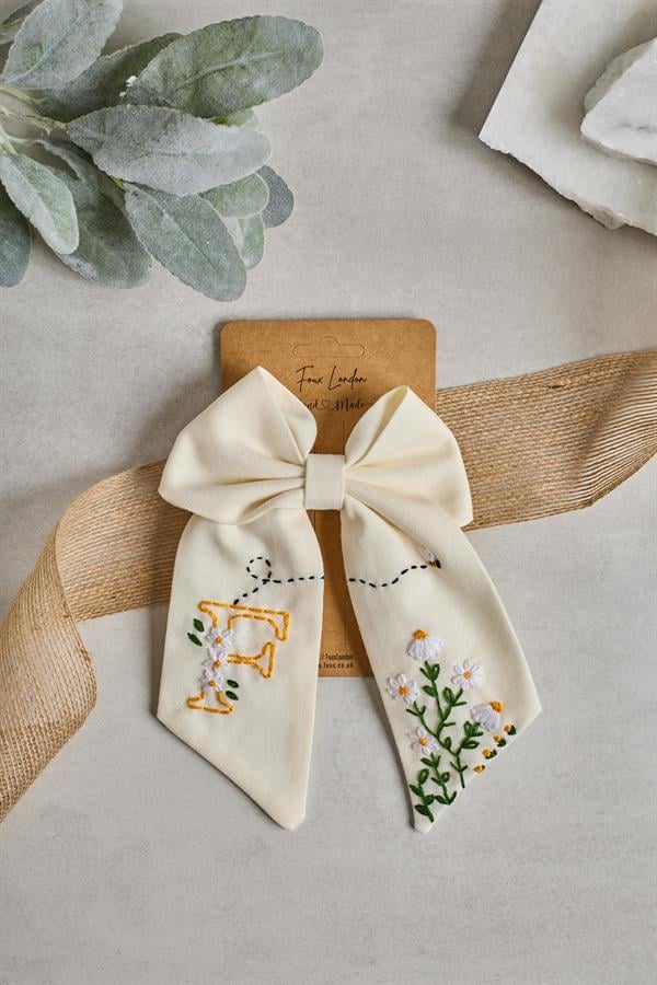 F Embroidered Bee Bow Tie