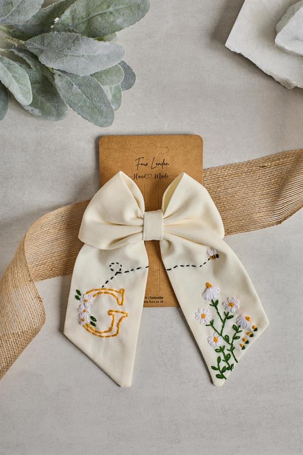 Letter Hand Embroidered Bee Bow Tie