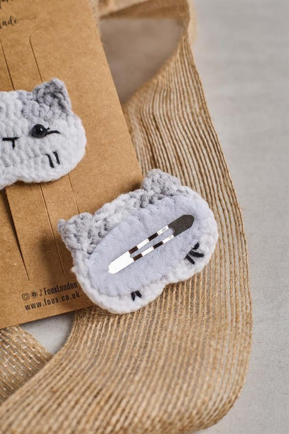 Gray Cat Crochet Clips