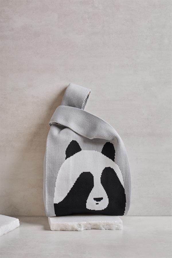 Gray Panda Knitted Tote Bag