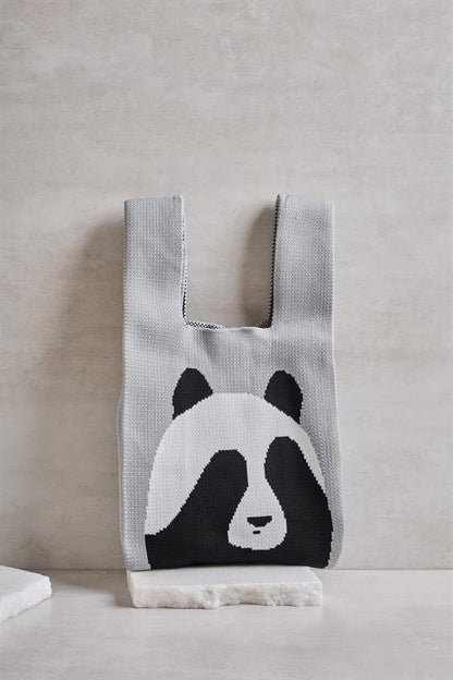 Gray Panda Knitted Tote Bag
