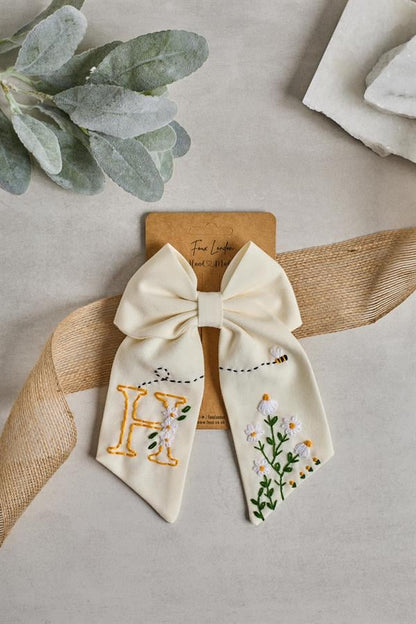 Letter Hand Embroidered Bee Bow Tie