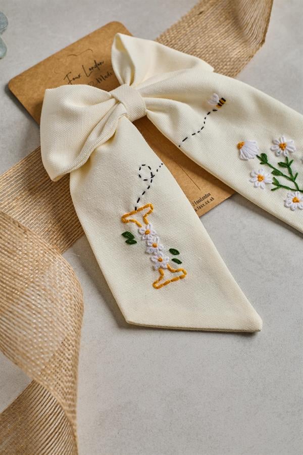 Letter Hand Embroidered Bee Bow Tie