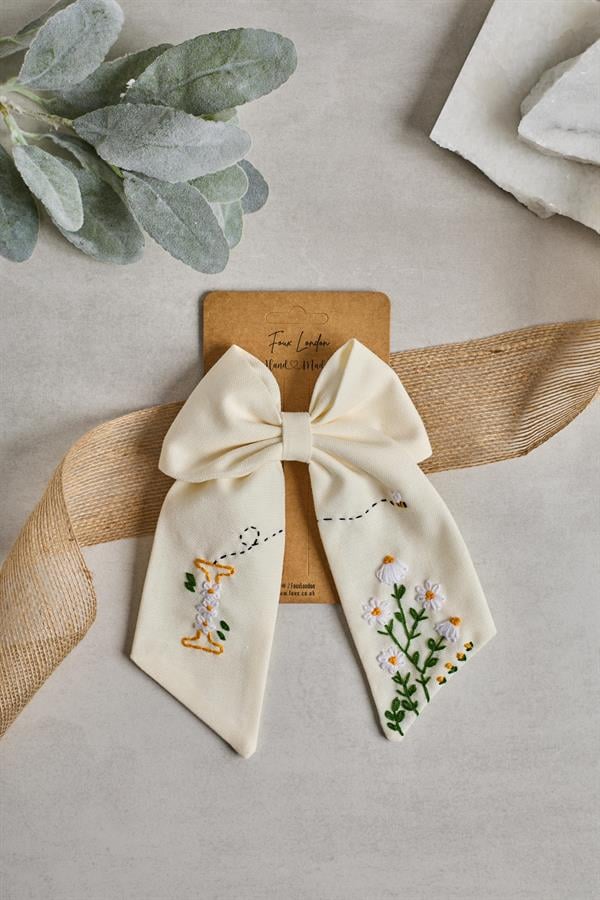 Letter Hand Embroidered Bee Bow Tie
