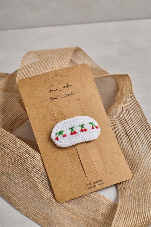 Embroidered Cherry Crochet Clips