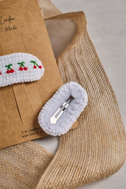 Embroidered Cherry Crochet Clips