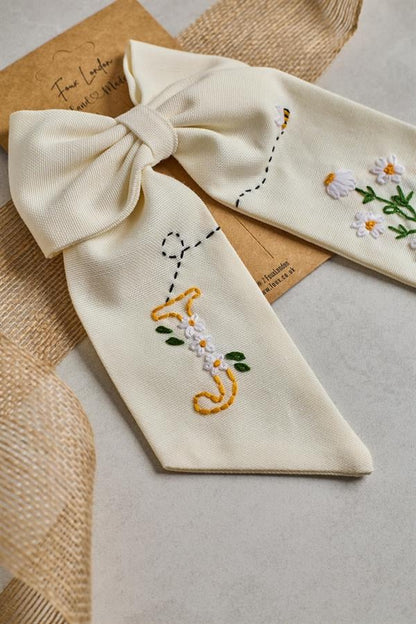 Letter Hand Embroidered Bee Bow Tie