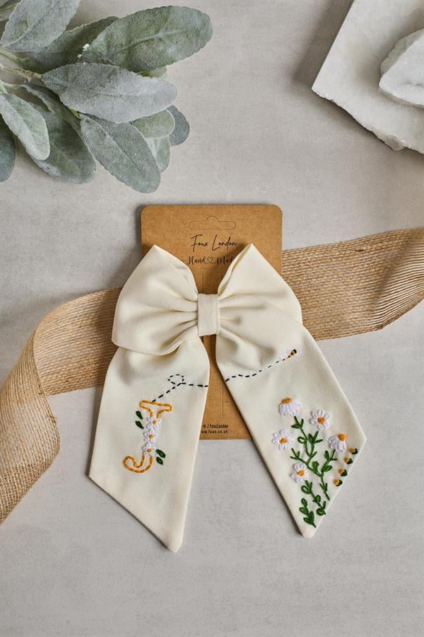 Letter Hand Embroidered Bee Bow Tie