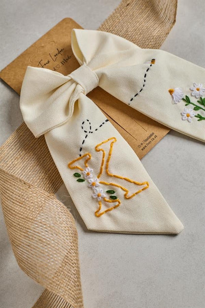 Letter Hand Embroidered Bee Bow Tie