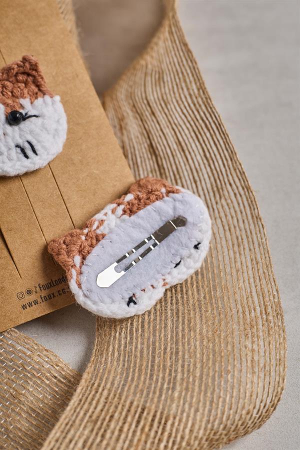Brown Cat Crochet Clips