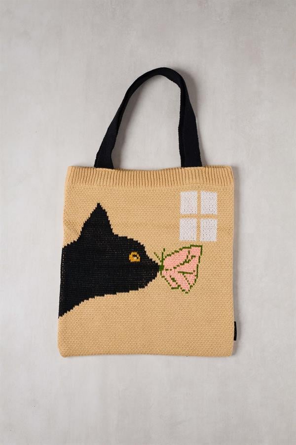 Cat & Butterfly Knitted Tote Bag