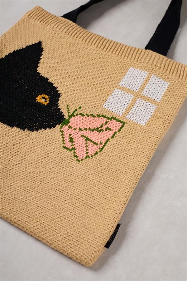 Cat & Butterfly Knitted Tote Bag