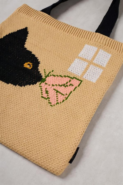 Cat & Butterfly Knitted Tote Bag