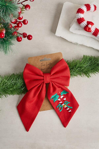Red Cane Embroidered Bow Tie