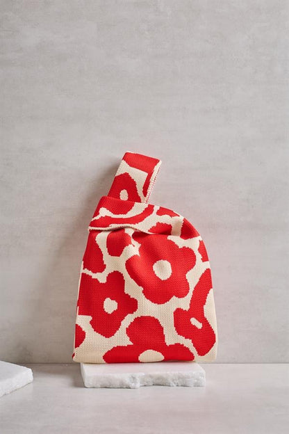 Red Floral Knitted Tote Bag