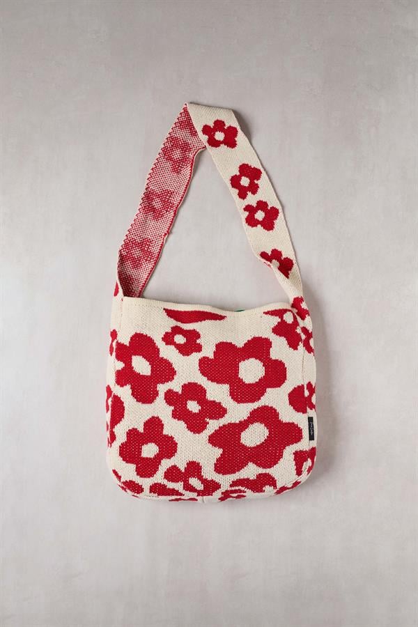 Red Daisy Knitted Tote Bag