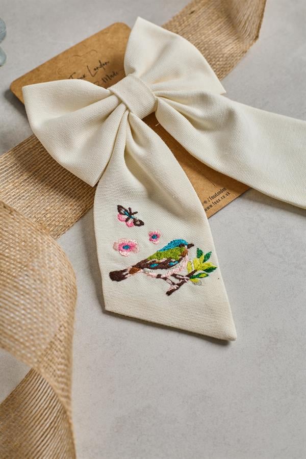 Bird Embroidered Bow Tie