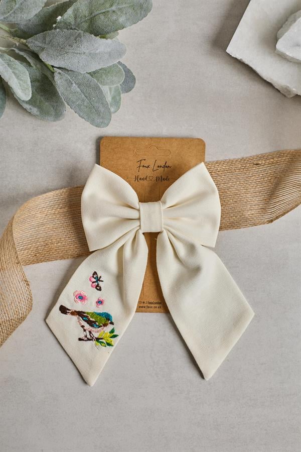 Bird Embroidered Bow Tie