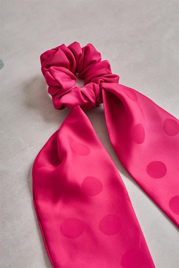 Tailed Polka Dot Fuchsia Scrunchie