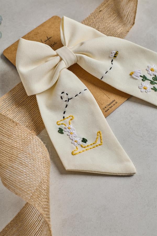 Letter Hand Embroidered Bee Bow Tie