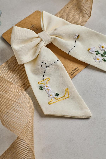 Letter Hand Embroidered Bee Bow Tie