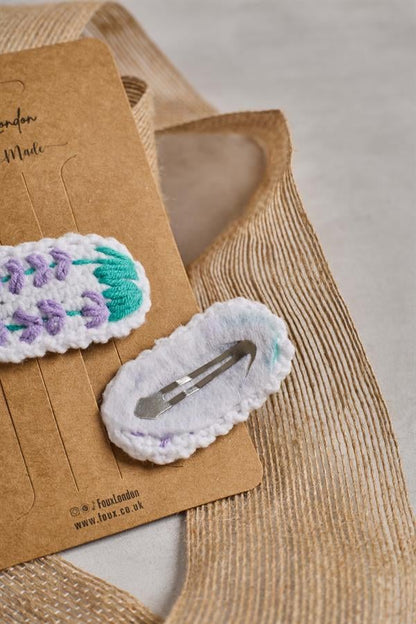 Lavender Embroidered Crochet Clips