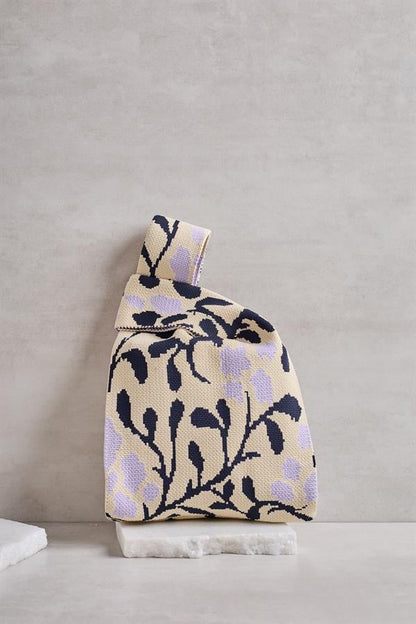 Lilac Floral Knitted Tote Bag