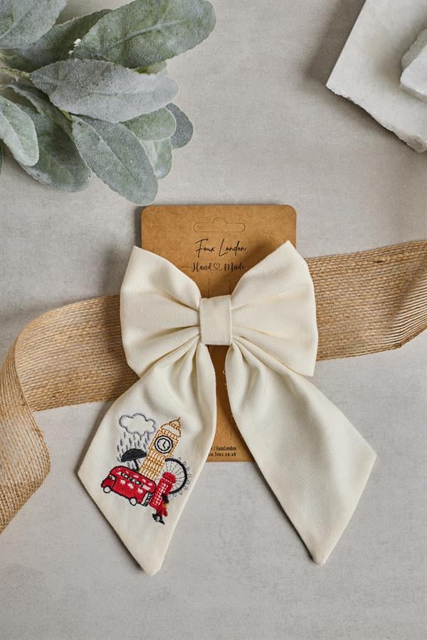 London Embroidery White Bow Tie