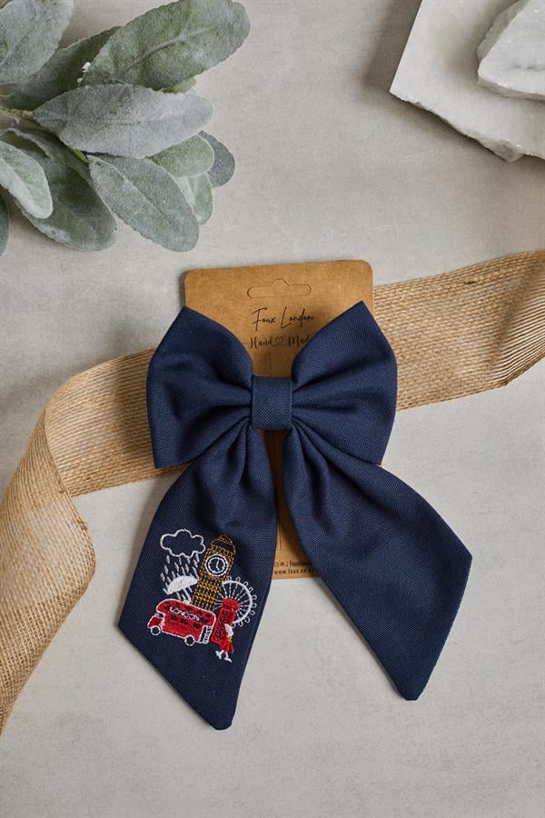 London Embroidery Navy Blue Bow Tie